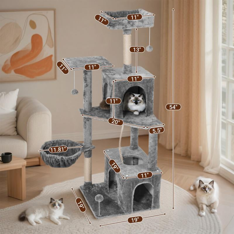 Wecharmer Cat Tree / Tower for Indoor with Green Leaves, Cat Condo Cozy Plush House with Hang Ball, Pet Furniture with Scratching Posts Cat Tree