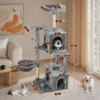 Wecharmer Cat Tree / Tower for Indoor with Green Leaves, Cat Condo Cozy Plush House with Hang Ball, Pet Furniture with Scratching Posts Cat Tree