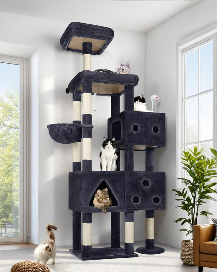 Extra Large Cat Tower, 81In Tall Cat Tree for Big Cats with 3 Condos and 8 Scratching Posts for Indoor Adult Cats