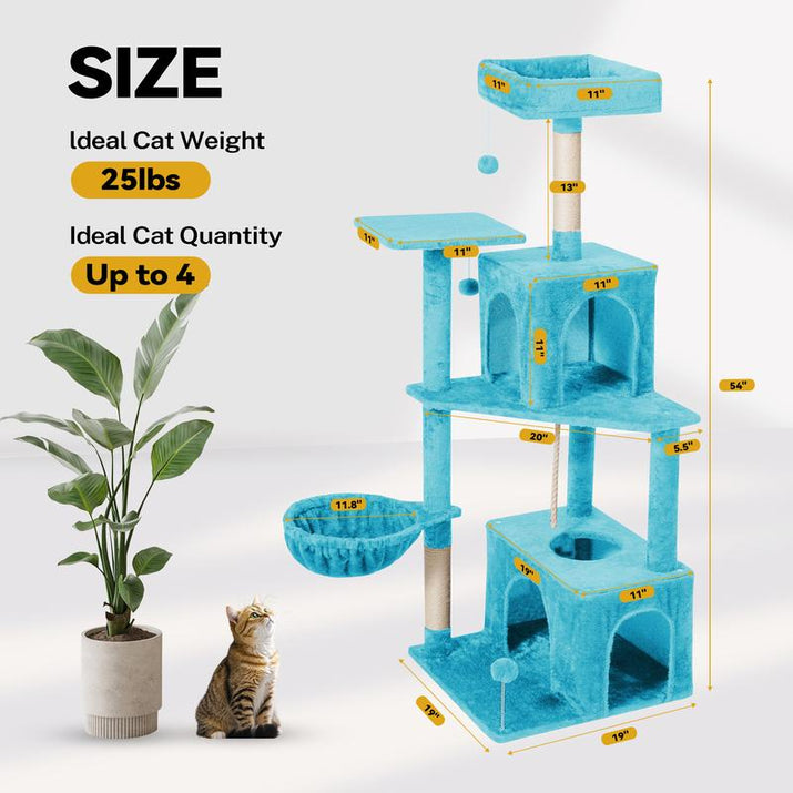 Wecharmer Cat Tree / Tower for Indoor with Green Leaves, Cat Condo Cozy Plush House with Hang Ball, Pet Furniture with Scratching Posts Cat Tree