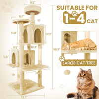 Wecharmer Cat Tree / Tower for Indoor with Green Leaves, Cat Condo Cozy Plush House with Hang Ball, Pet Furniture with Scratching Posts Cat Tree
