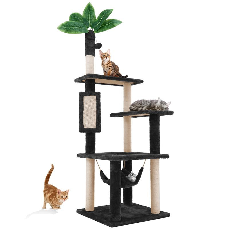 Wecharmer Cat Tree / Tower for Indoor with Green Leaves, Cat Condo Cozy Plush House with Hang Ball, Pet Furniture with Scratching Posts Cat Tree