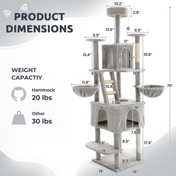 Wecharmer Cat Tree / Tower for Indoor with Green Leaves, Cat Condo Cozy Plush House with Hang Ball, Pet Furniture with Scratching Posts Cat Tree