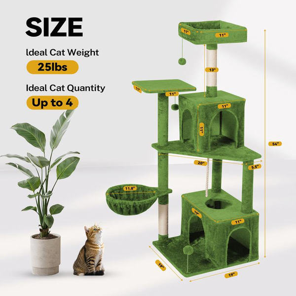 Wecharmer Cat Tree / Tower for Indoor with Green Leaves, Cat Condo Cozy Plush House with Hang Ball, Pet Furniture with Scratching Posts Cat Tree