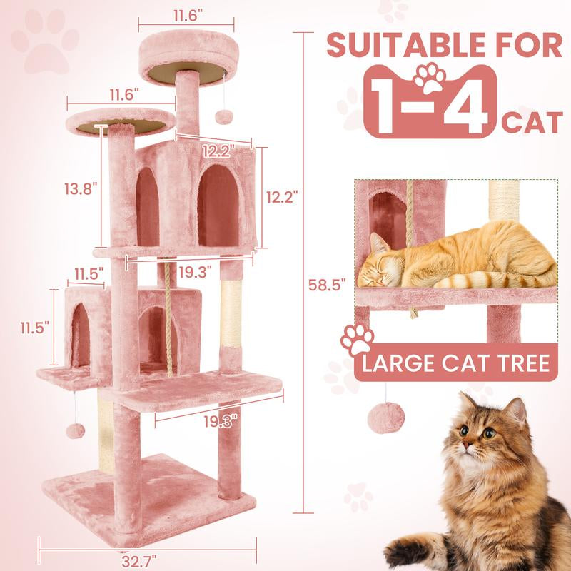 Wecharmer Cat Tree / Tower for Indoor with Green Leaves, Cat Condo Cozy Plush House with Hang Ball, Pet Furniture with Scratching Posts Cat Tree