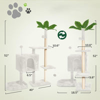 Wecharmer Cat Tree / Tower for Indoor with Green Leaves, Cat Condo Cozy Plush House with Hang Ball, Pet Furniture with Scratching Posts Cat Tree