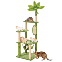 Wecharmer Cat Tree / Tower for Indoor with Green Leaves, Cat Condo Cozy Plush House with Hang Ball, Pet Furniture with Scratching Posts Cat Tree