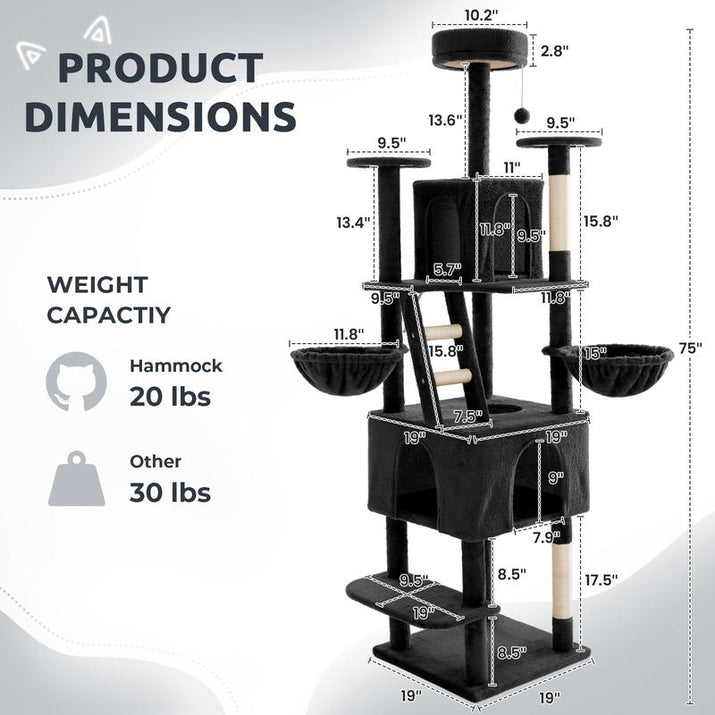 Wecharmer Cat Tree / Tower for Indoor with Green Leaves, Cat Condo Cozy Plush House with Hang Ball, Pet Furniture with Scratching Posts Cat Tree