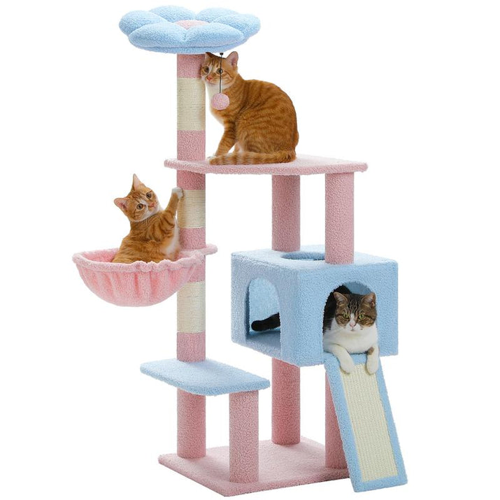 PAWZ Road Flower Cat Tree 36.6-Inch Multi-Level Cat Tower with Sisal Covered Scratching Posts, Cute Cat Condo for Indoor Small Medium Cats, Pink Top Perch, Ramp, Fluffy Ball