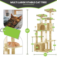 Wecharmer Cat Tree / Tower for Indoor with Green Leaves, Cat Condo Cozy Plush House with Hang Ball, Pet Furniture with Scratching Posts Cat Tree