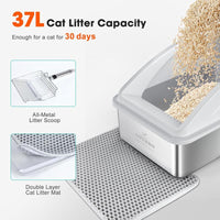 AIPERRO Enclosed Stainless Steel Cat Litter Box with Lid,High Side Cats Toilet Metal Kitten Litter Pan, Pet Cleaning Tool for Big and Small Cats, Rabbits, Splash-Proof and Non-Stick Anti-Urine Leakage Cat Poop Box Odorless, Outdoorfun