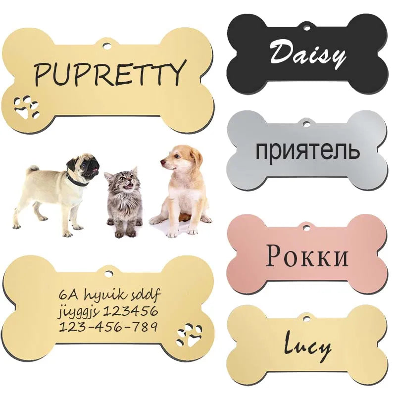 Etiqueta de identificación de mascota, llavero grabado gratis personalizado para gato, cachorro, perro, llavero colgante, pata de hueso, accesorios para mascotas