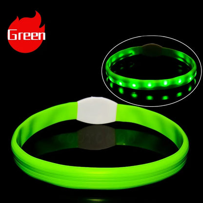 Collar luminoso LED para perro de PVC, impermeable, para perros grandes, medianos y pequeños, con luz USB, accesorios de seguridad nocturna para mascotas.