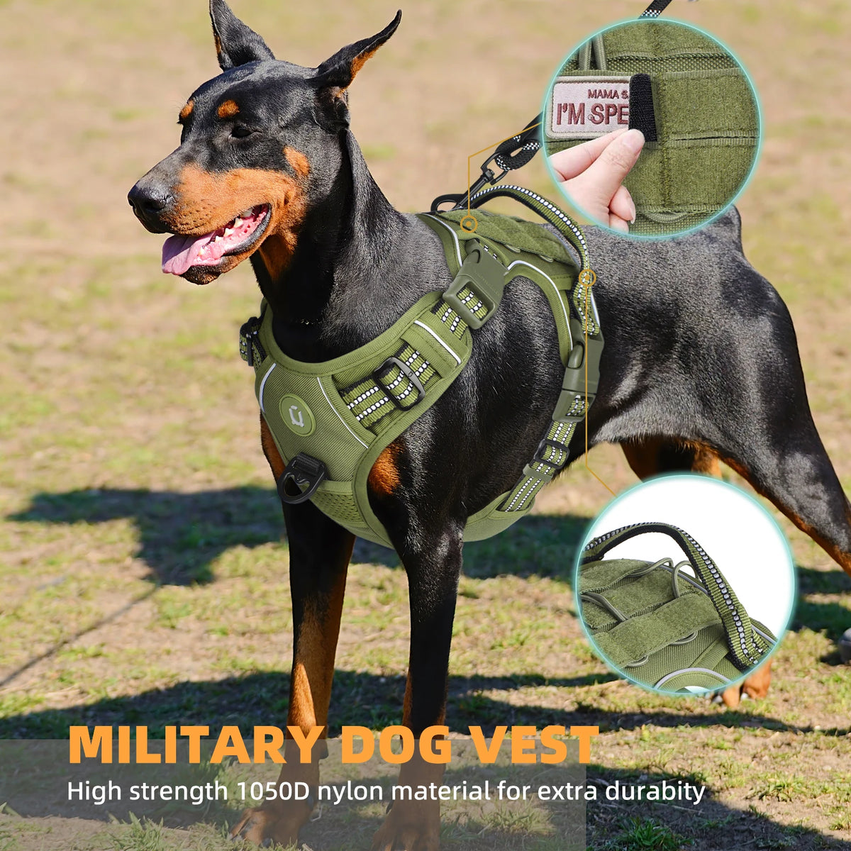 Arnés táctico para perros, arnés para perros sin tirones, arnés de chaleco MOLLE transpirable ajustable para perros medianos y grandes, militar reflectante