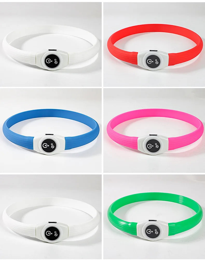 Collar luminoso LED para perro de PVC, impermeable, para perros grandes, medianos y pequeños, con luz USB, accesorios de seguridad nocturna para mascotas.