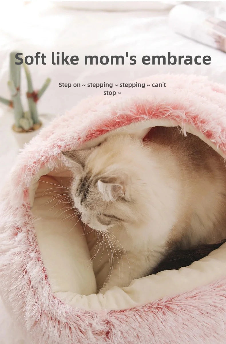 Cama de felpa suave para mascotas,  nido para gatos semicerrado, otoño e invierno