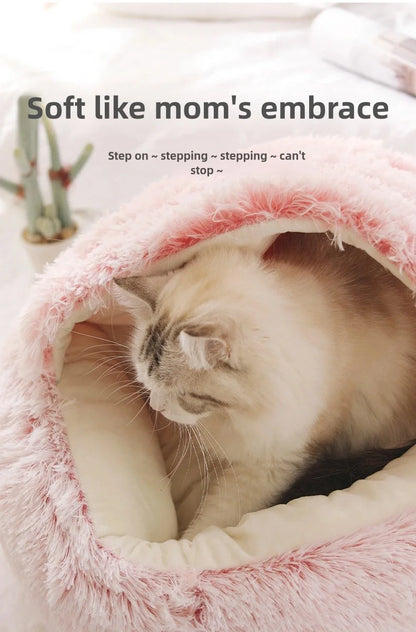 Cama de felpa suave para mascotas,  nido para gatos semicerrado, otoño e invierno