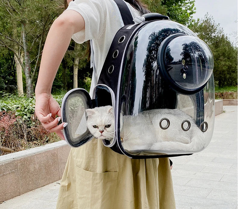 Bolsa de transporte para Gato, mochilas espaciales transparente portátil y transpirable, también para perros pequeños y cachorros