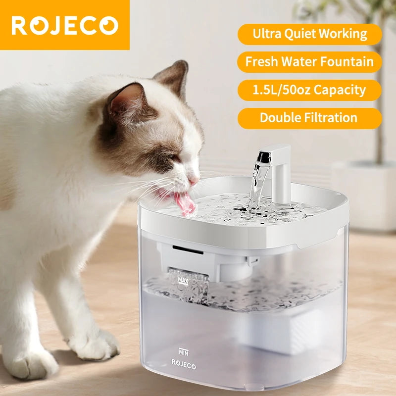 Fuente de agua inteligente ROJECO para gatos, dispensador automático de agua para mascotas, purificador de agua para perros y gatos con filtros de recirculación.