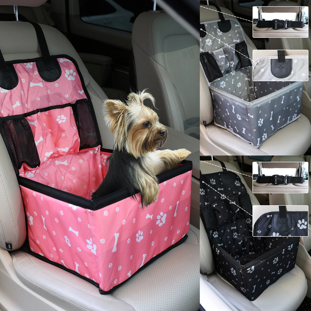 Asiento de auto para perros con bolsillos de almacenamiento, funda Universal para asiento de mascotas para perros pequeños y medianos, antideslizante y bolsa de seguridad