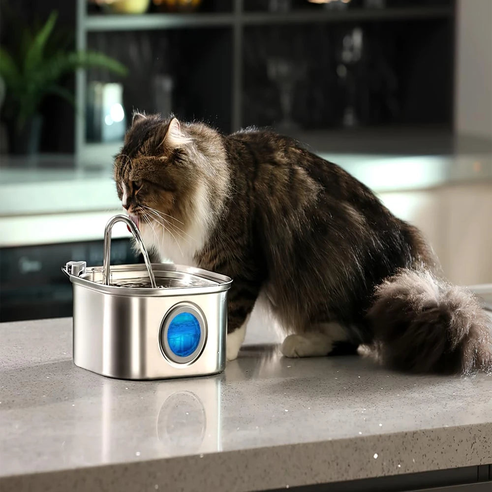 Fuente de Agua Automática para Gatos y Perros 3.2L - Acero Inoxidable con Ventana Visual
