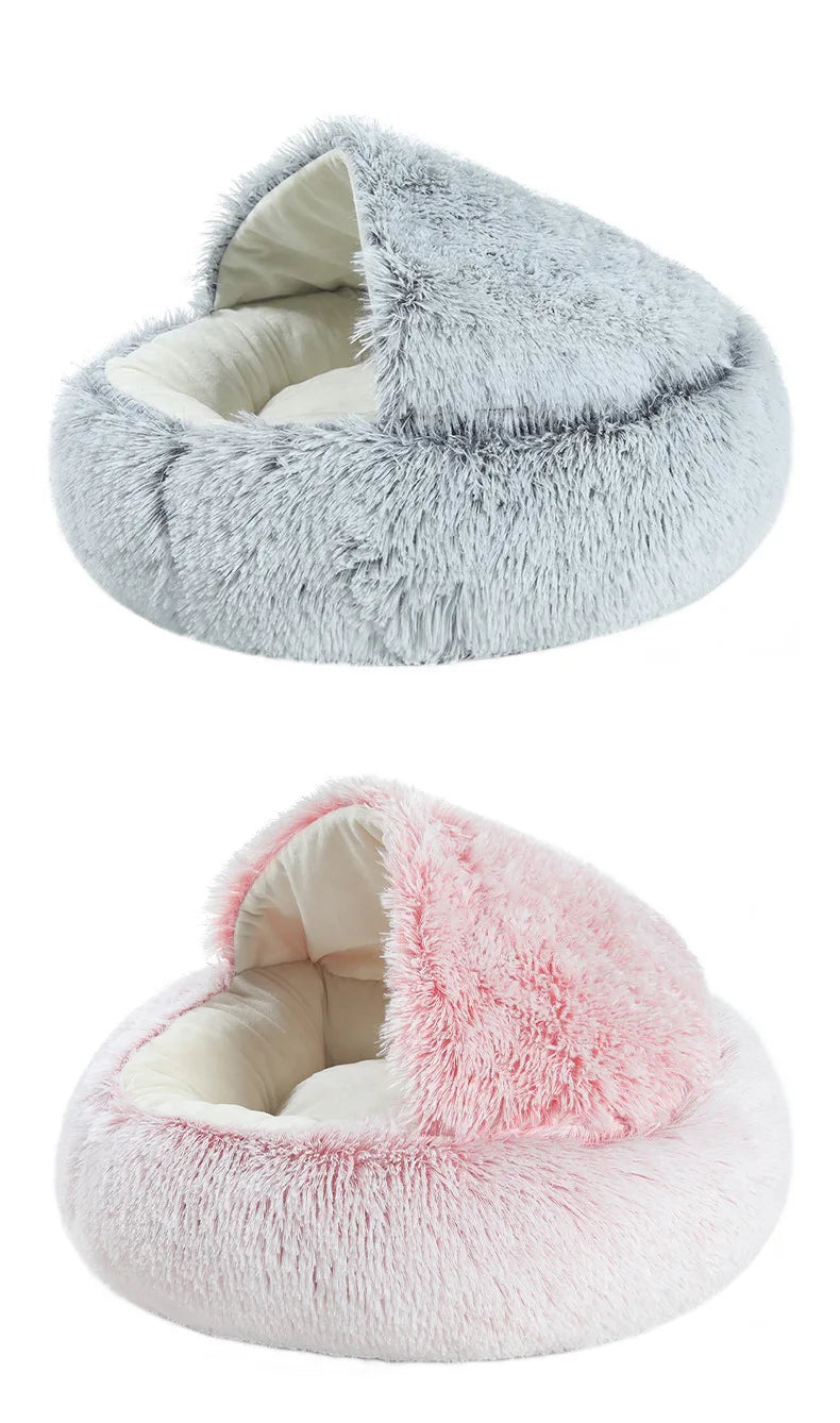 Cama de felpa suave para mascotas,  nido para gatos semicerrado, otoño e invierno