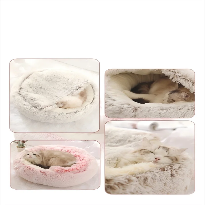 Cama de felpa suave para mascotas,  nido para gatos semicerrado, otoño e invierno
