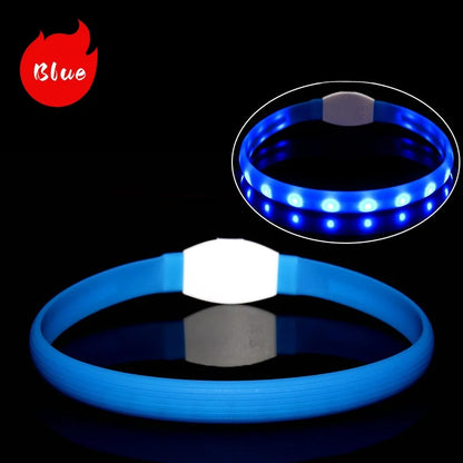 Collar luminoso LED para perro de PVC, impermeable, para perros grandes, medianos y pequeños, con luz USB, accesorios de seguridad nocturna para mascotas.