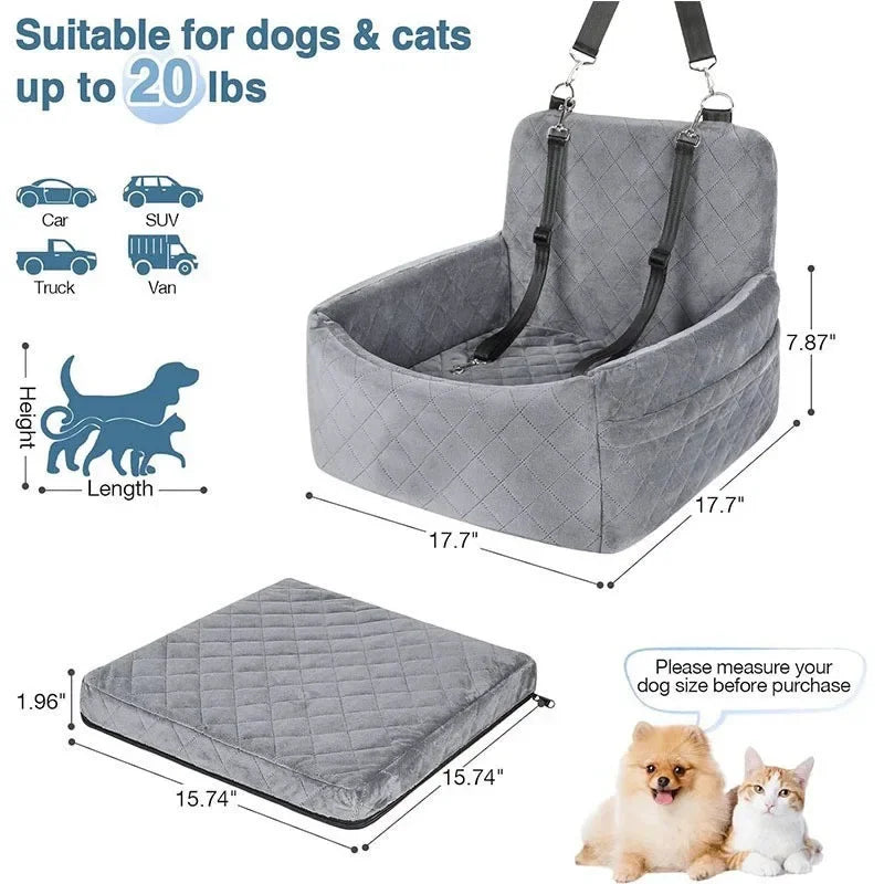 Asiento de auto  seguridad para mascotas antideslizante para cachorro, gato es  lavable para fila delantera y trasera.