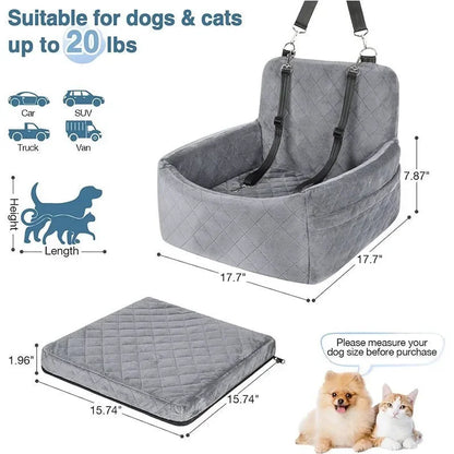Asiento de auto  seguridad para mascotas antideslizante para cachorro, gato es  lavable para fila delantera y trasera.