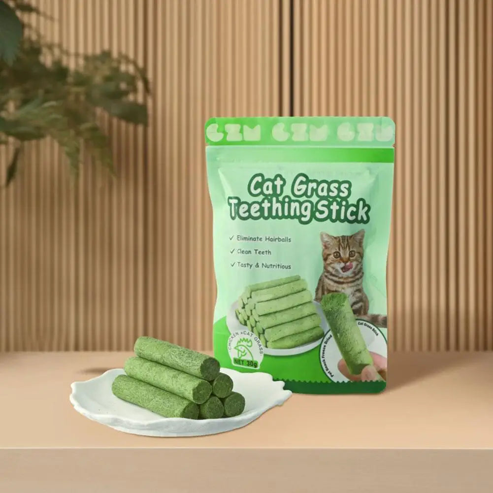 Palitos de hierba para gatos para rechinar los dientes, snacks para mascotas, elimina bolas de pelo, suaves, listos para comer, palitos para limpiar los dientes de gatos bebés.