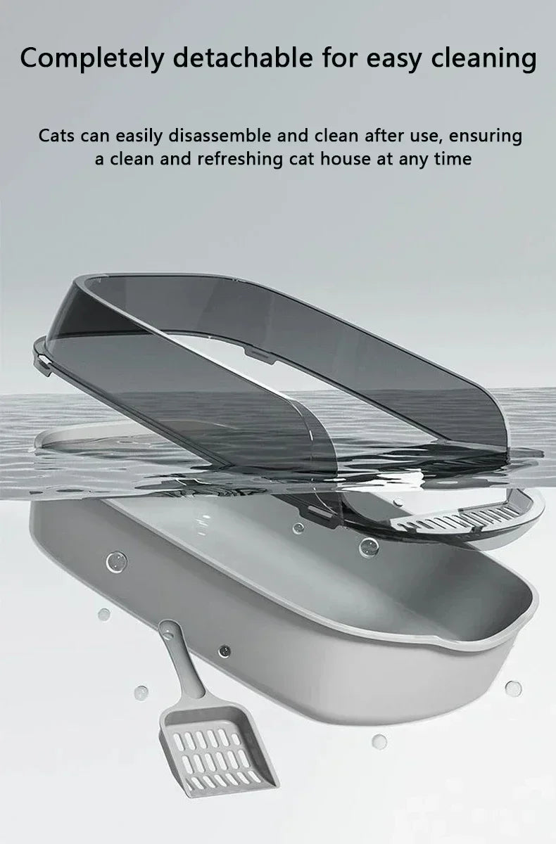 Inodoro/Arenero para gatos, caja de arena semicerrada, alta, a prueba de salpicaduras, con pala para arena, arenero para gatos, suministros de limpieza