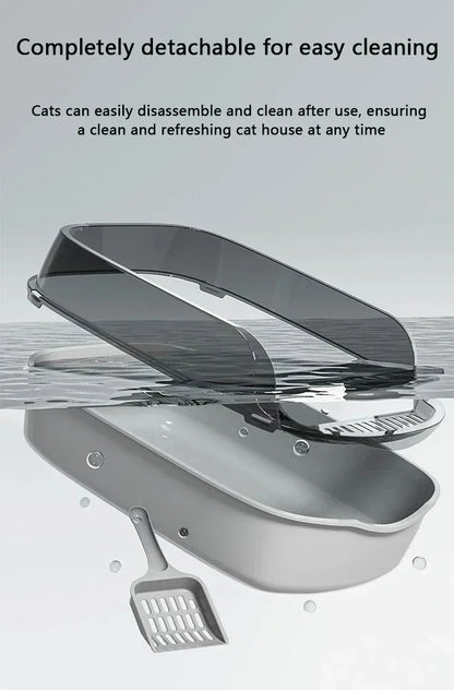 Inodoro/Arenero para gatos, caja de arena semicerrada, alta, a prueba de salpicaduras, con pala para arena, arenero para gatos, suministros de limpieza