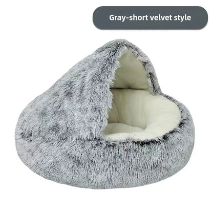 Cama de felpa suave para mascotas,  nido para gatos semicerrado, otoño e invierno