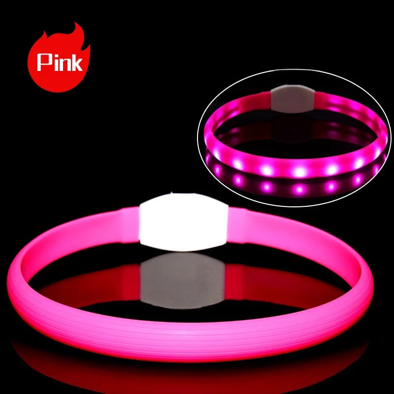 Collar luminoso LED para perro de PVC, impermeable, para perros grandes, medianos y pequeños, con luz USB, accesorios de seguridad nocturna para mascotas.