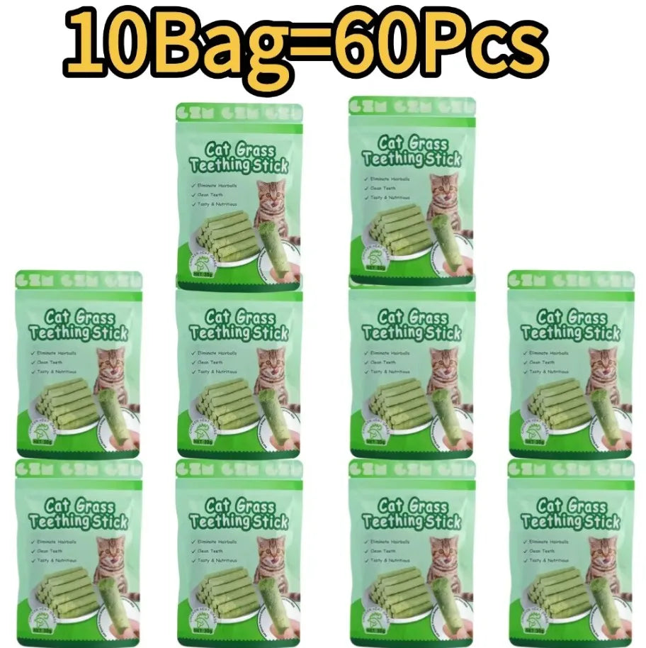 Palitos de hierba para gatos para rechinar los dientes, snacks para mascotas, elimina bolas de pelo, suaves, listos para comer, palitos para limpiar los dientes de gatos bebés.