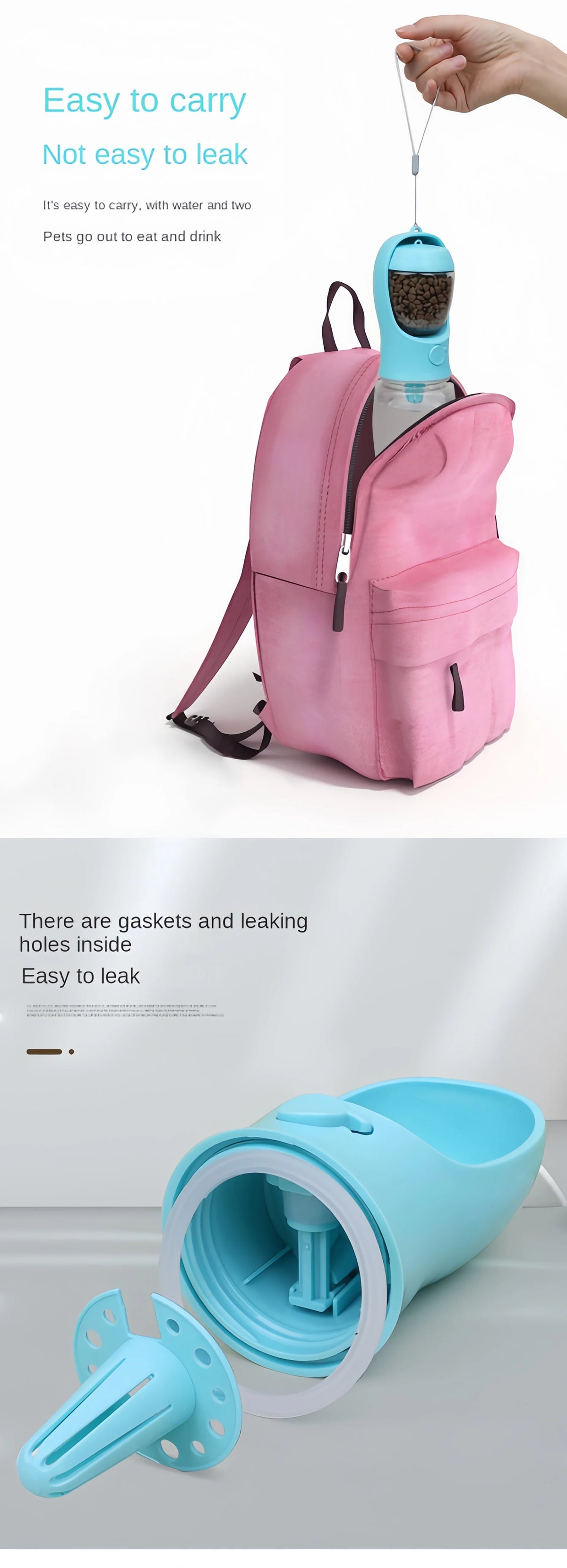Botella de agua portátil para perros y gatos con almacenamiento de alimentos y contenedor de agua para cachorros, cuenco alimentador para perros, suministros para mascotas de viaje al aire libre