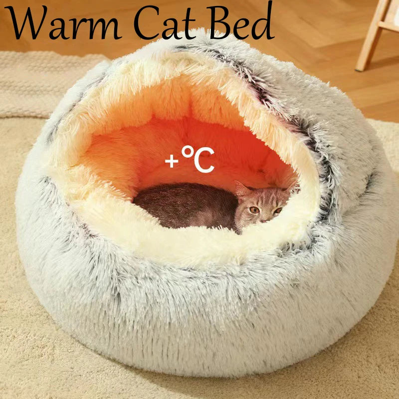 Casa para gatos de invierno de felpa, cama redonda para gatos, cojín grueso y cálido, cesta para gatos, saco de dormir para mascotas, nido para gatitos, perrera para gatos pequeños.