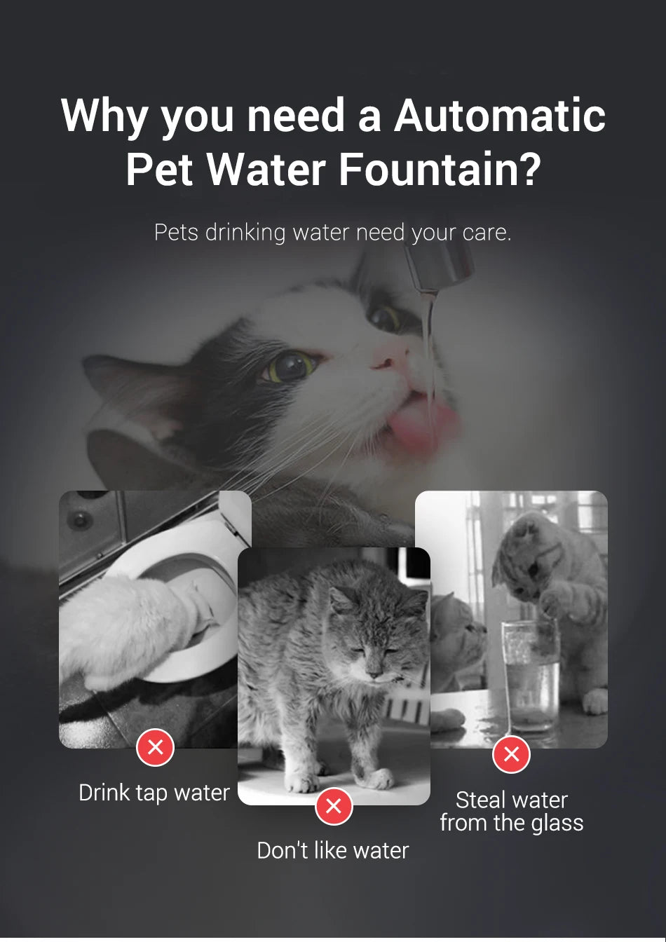 Fuente de agua inteligente ROJECO para gatos, dispensador automático de agua para mascotas, purificador de agua para perros y gatos con filtros de recirculación.