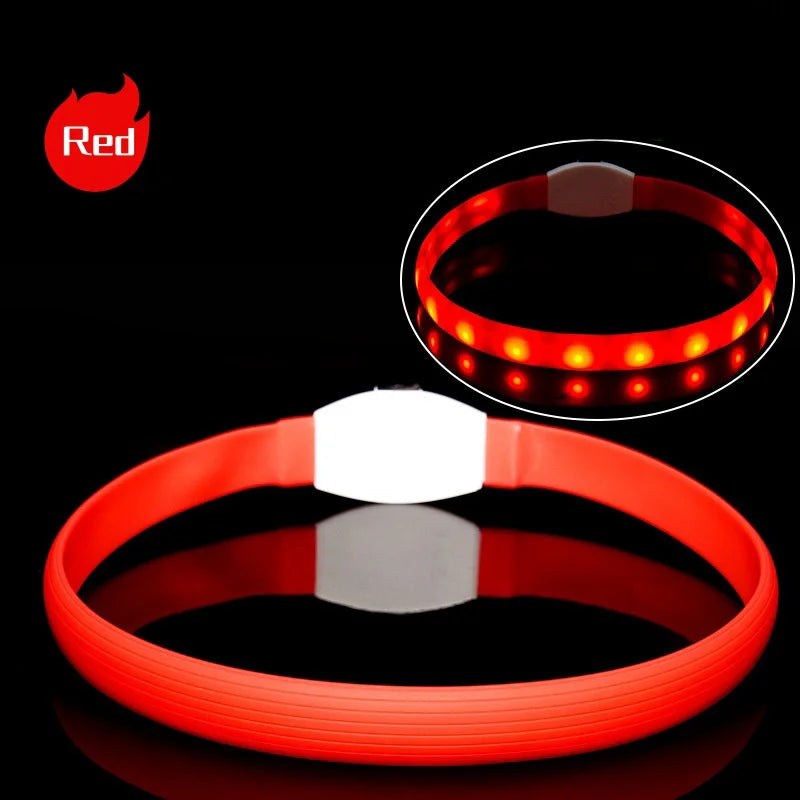 Collar luminoso LED para perro de PVC, impermeable, para perros grandes, medianos y pequeños, con luz USB, accesorios de seguridad nocturna para mascotas.
