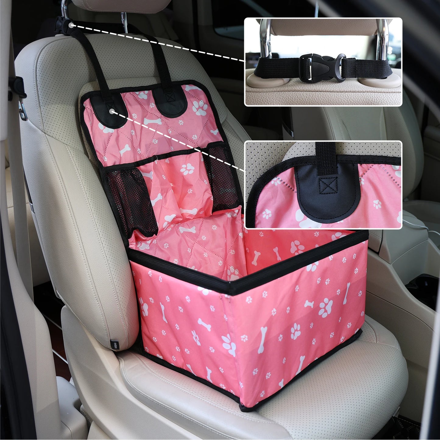 Asiento de auto para perros con bolsillos de almacenamiento, funda Universal para asiento de mascotas para perros pequeños y medianos, antideslizante y bolsa de seguridad
