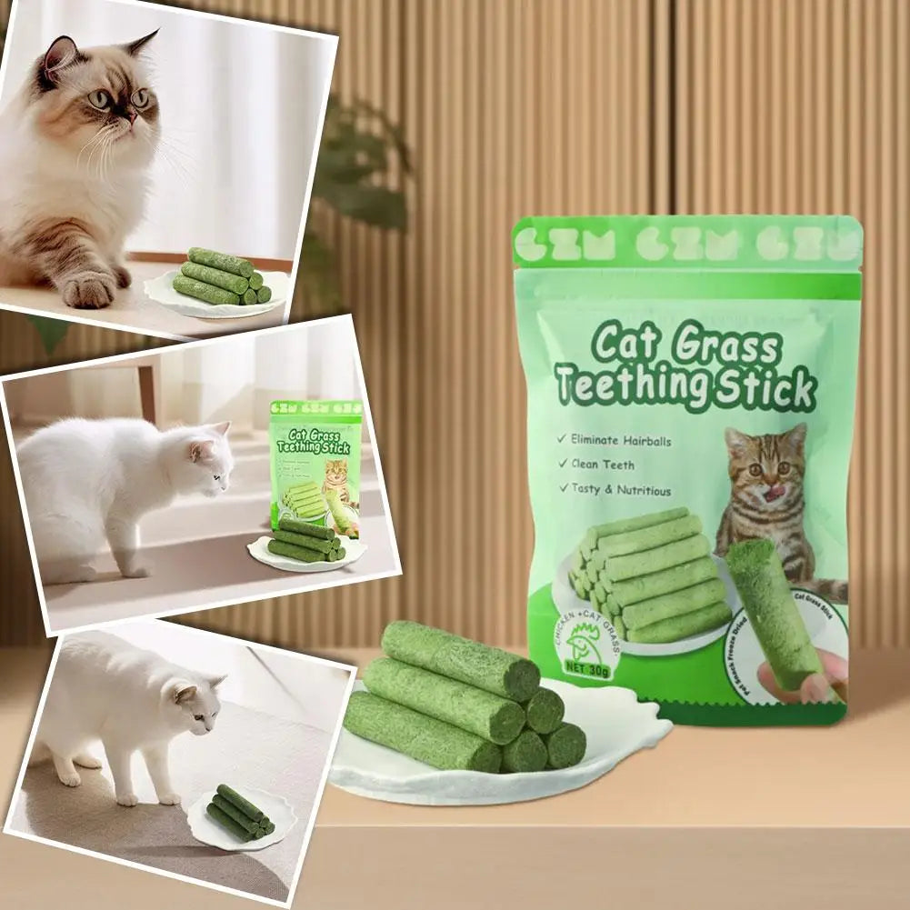 Palitos de hierba para gatos para rechinar los dientes, snacks para mascotas, elimina bolas de pelo, suaves, listos para comer, palitos para limpiar los dientes de gatos bebés.