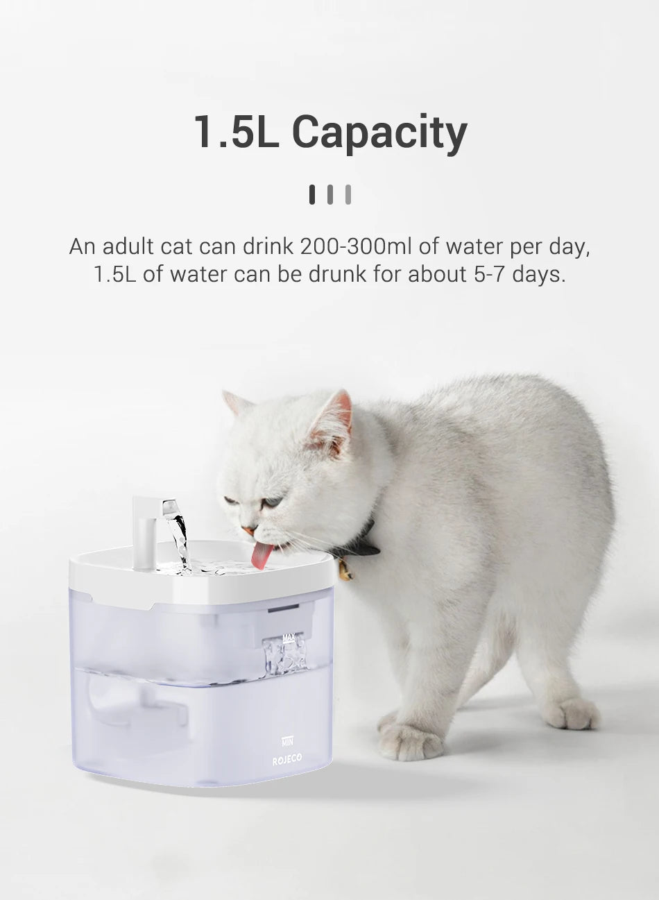 Fuente de agua inteligente ROJECO para gatos, dispensador automático de agua para mascotas, purificador de agua para perros y gatos con filtros de recirculación.