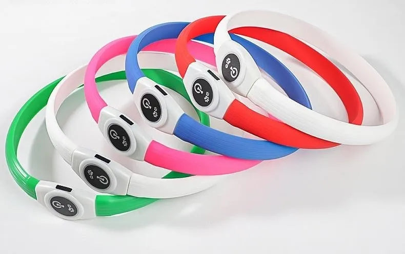 Collar luminoso LED para perro de PVC, impermeable, para perros grandes, medianos y pequeños, con luz USB, accesorios de seguridad nocturna para mascotas.