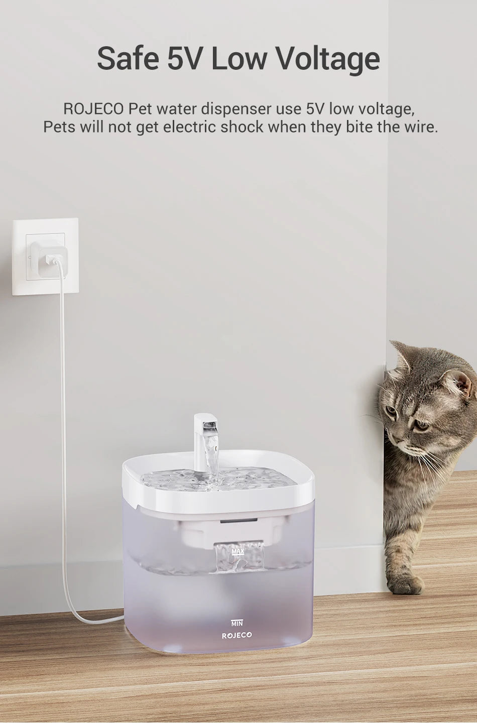Fuente de agua inteligente ROJECO para gatos, dispensador automático de agua para mascotas, purificador de agua para perros y gatos con filtros de recirculación.