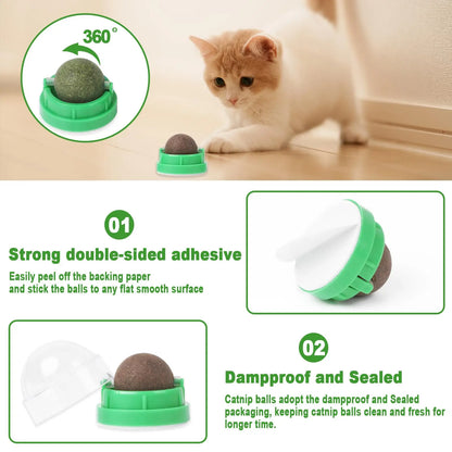 1-3PCS Bolas de hierba gatera para gatos Juguetes de hierba gatera de pared para lamer gatos Juguetes para masticar gatitos Limpieza de dientes Eliminación de bolas de pelo dental Juguetes comestibles para gatos