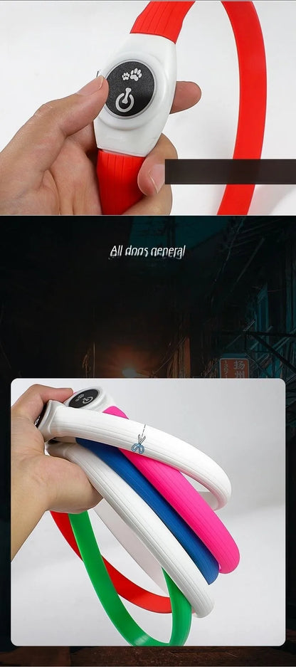 Collar luminoso LED para perro de PVC, impermeable, para perros grandes, medianos y pequeños, con luz USB, accesorios de seguridad nocturna para mascotas.
