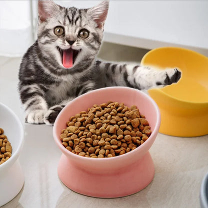 Comedero elevado para gatos y perros pequeños, con inclinación de 15°, de cerámica, para gatos y cachorros, 6 colores