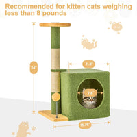 Wecharmer Cat Tree / Tower for Indoor with Green Leaves, Cat Condo Cozy Plush House with Hang Ball, Pet Furniture with Scratching Posts Cat Tree