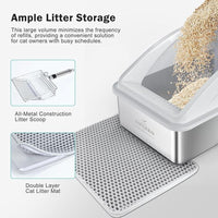 AIPERRO Enclosed Stainless Steel Cat Litter Box with Lid,High Side Cats Toilet Metal Kitten Litter Pan, Pet Cleaning Tool for Big and Small Cats, Rabbits, Splash-Proof and Non-Stick Anti-Urine Leakage Cat Poop Box Odorless, Outdoorfun
